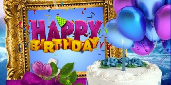 Bright birthday wishes card for friends and family, decorated with cheerful graphics of balloons and a birthday cake.Happy Birthday images Free.